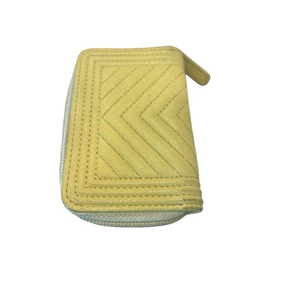 CHANEL Yellow Caviar Leather Chevron Quilted Boy Zip Around Coin Purse Wallet - Picture 8 of 16
